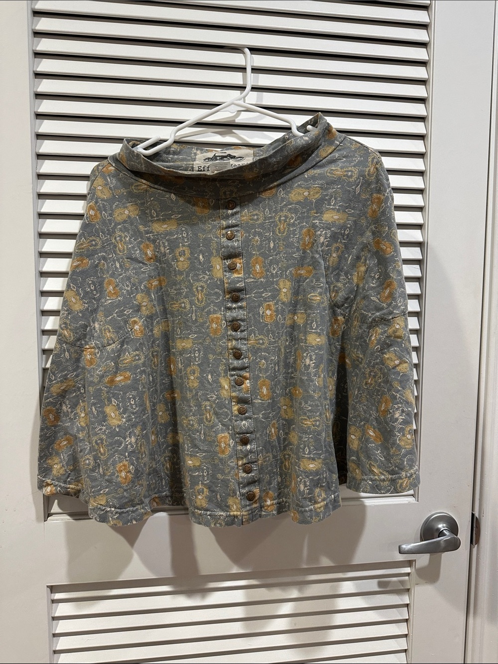 Effie's Heart Gray Floral Button-Front Jacket / Poncho with Mustard Accents